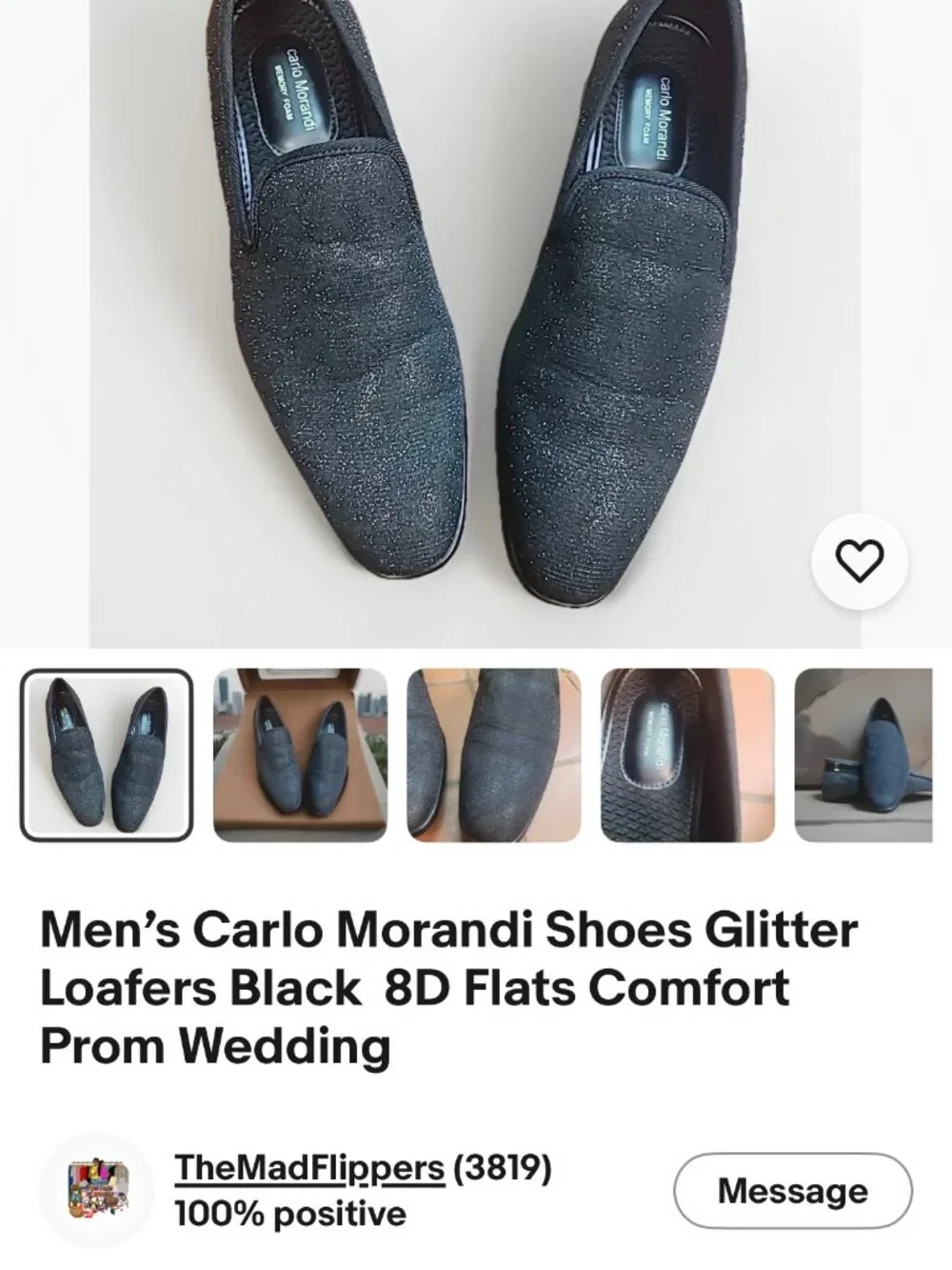 Men's Carlo Morandi Shoes Black Glitter Loafer Flats Sz 11D
